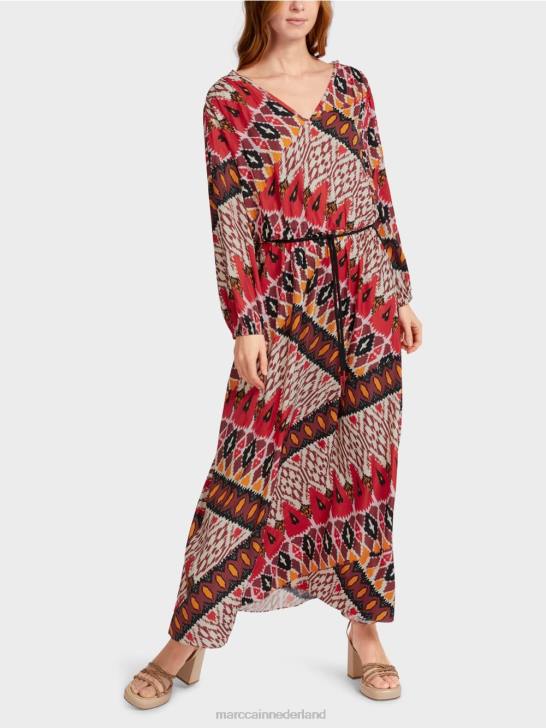 kleding dieprood 464J64 lange jurk met all-over print Marc Cain