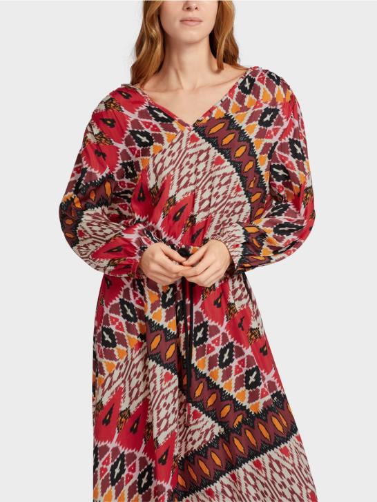 kleding dieprood 464J64 lange jurk met all-over print Marc Cain