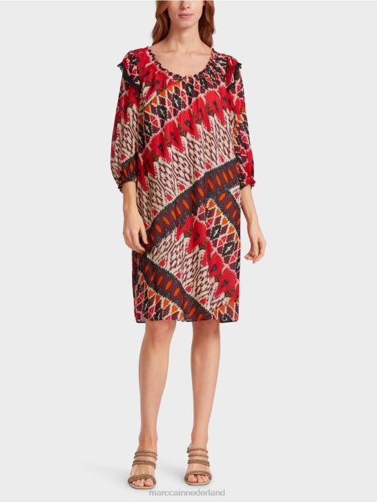 kleding dieprood 464J65 mini-jurk van viscose met print Marc Cain