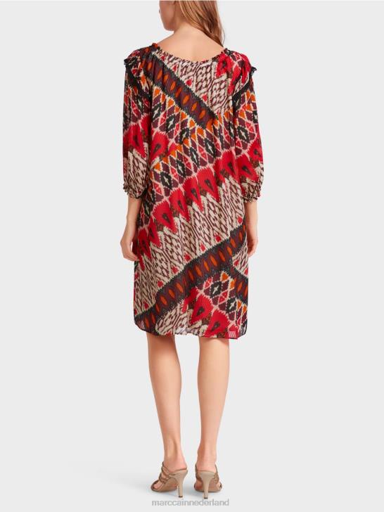kleding dieprood 464J65 mini-jurk van viscose met print Marc Cain