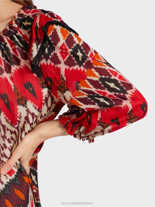 kleding dieprood 464J65 mini-jurk van viscose met print Marc Cain