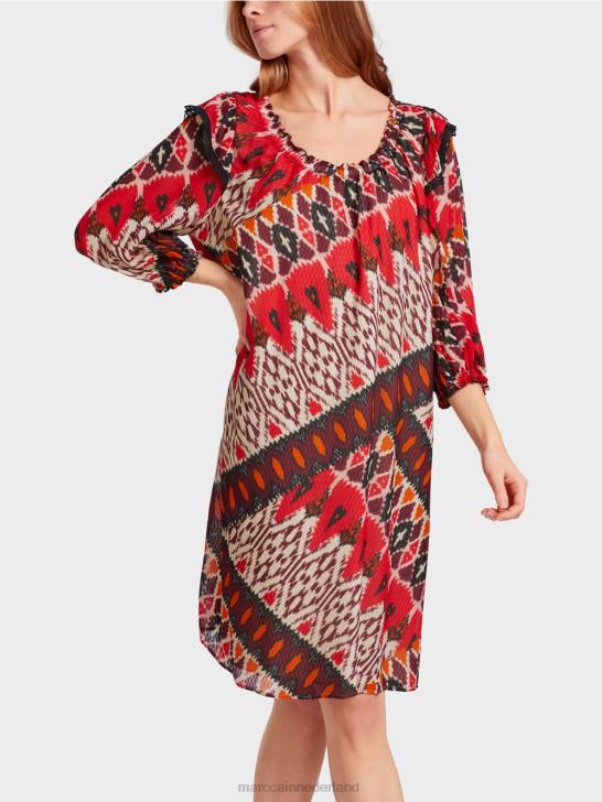 kleding dieprood 464J65 mini-jurk van viscose met print Marc Cain