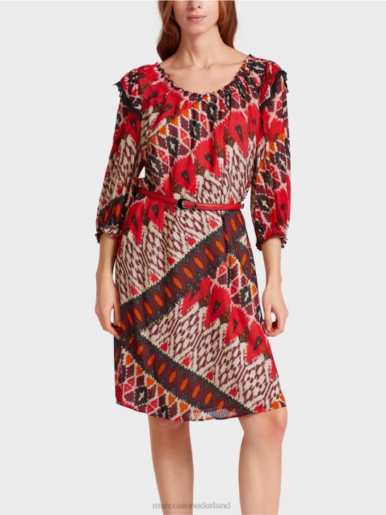 kleding dieprood 464J65 mini-jurk van viscose met print Marc Cain