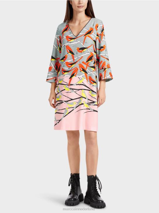 kleding donker hemelsblauw 464J33 casual jurk met vogelontwerp Marc Cain