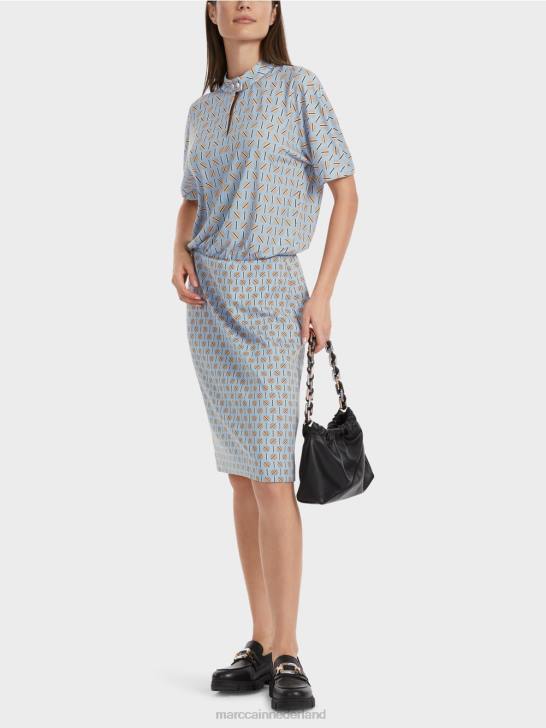 kleding donkere zomerhemel 464J19 jurk gemaakt van materiaalmix Marc Cain