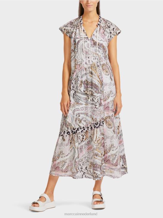 kleding gebroken wit 464J98 jurk met asymmetrische lagen Marc Cain