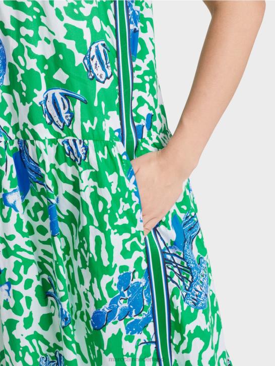 kleding helder basilicumblad 464J54 jurk met print en volants Marc Cain