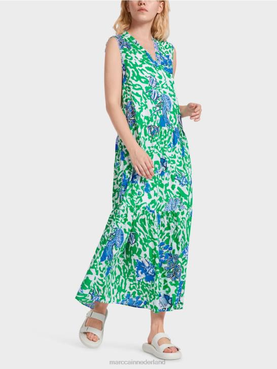 kleding helder basilicumblad 464J54 jurk met print en volants Marc Cain