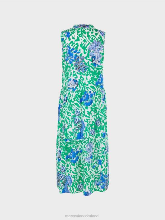 kleding helder basilicumblad 464J54 jurk met print en volants Marc Cain