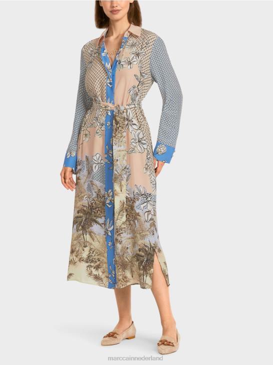 kleding helder bruin 464J101 elegante overhemdjurk met patroonmix Marc Cain