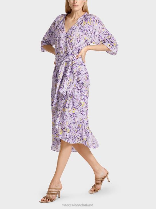 kleding helder lila 464J80 jurk met print en overslageffect Marc Cain