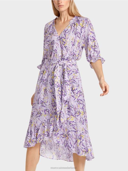 kleding helder lila 464J80 jurk met print en overslageffect Marc Cain