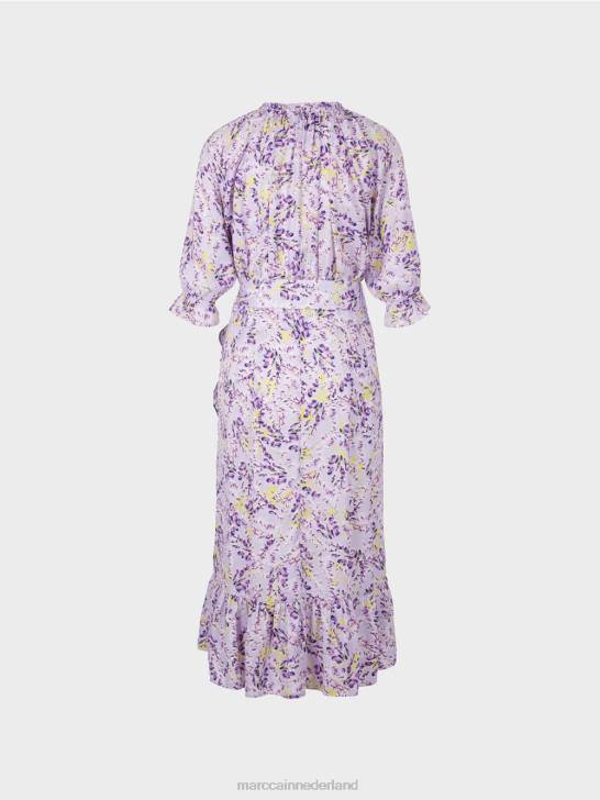 kleding helder lila 464J80 jurk met print en overslageffect Marc Cain