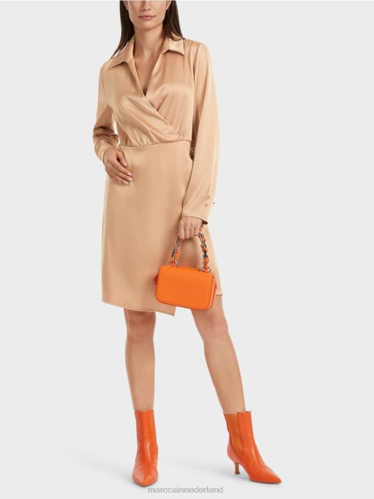 kleding heldere toffee 464J20 jurk met wikkeleffect Marc Cain