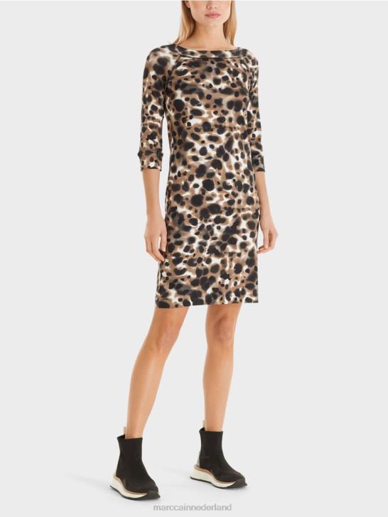 kleding lichte koffie 464J49 katoenen stretchjurk Marc Cain