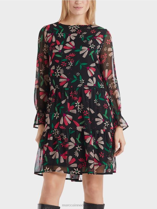 kleding magenta 464J147 vrouwelijke jurk met bloemenprint Marc Cain