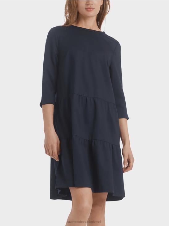 kleding middernacht blauw 464J146 jersey jurk met gelaagde volants Marc Cain