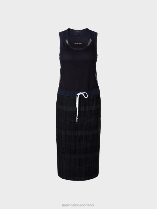 kleding middernacht blauw 464J55 sportief jurkje met plooien Marc Cain