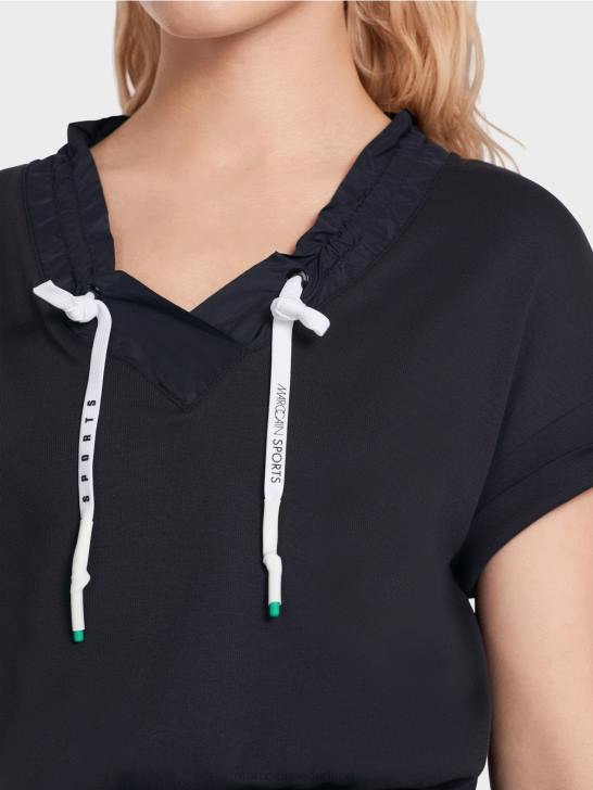 kleding middernacht blauw 464J56 effen jurkje met koordjes Marc Cain