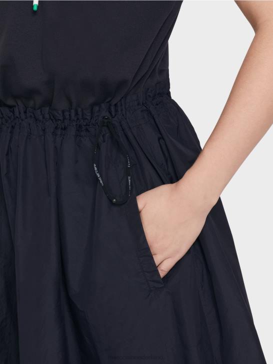 kleding middernacht blauw 464J56 effen jurkje met koordjes Marc Cain