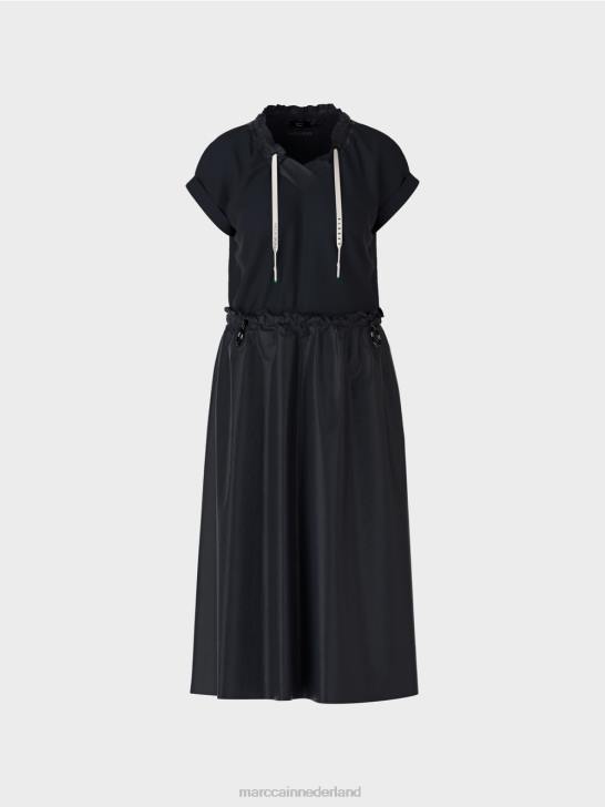 kleding middernacht blauw 464J56 effen jurkje met koordjes Marc Cain