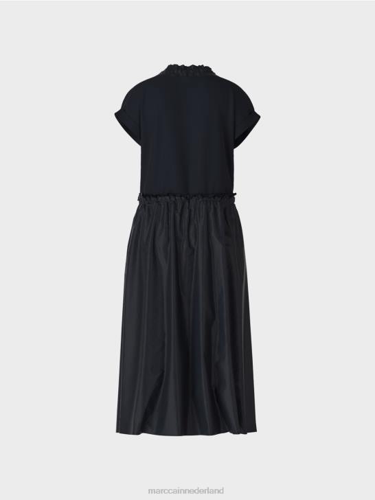 kleding middernacht blauw 464J56 effen jurkje met koordjes Marc Cain