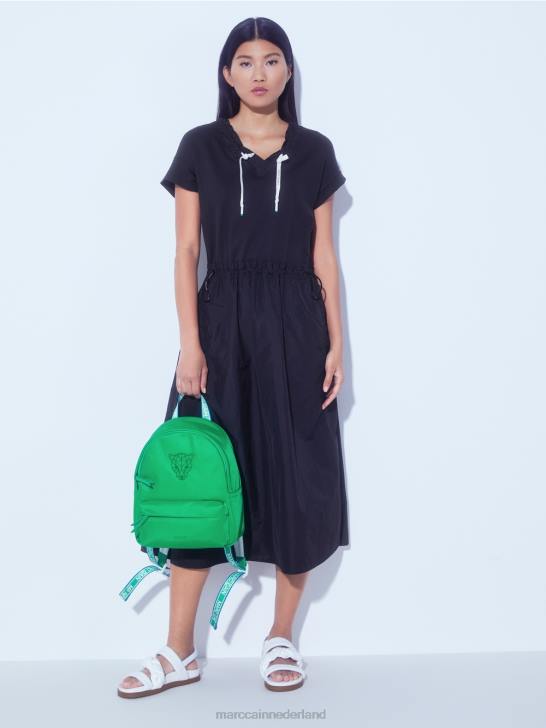 kleding middernacht blauw 464J56 effen jurkje met koordjes Marc Cain