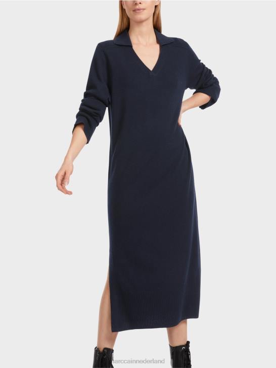 kleding middernacht blauw 464J5 lange gebreide \"rethink Together\" jurk Marc Cain