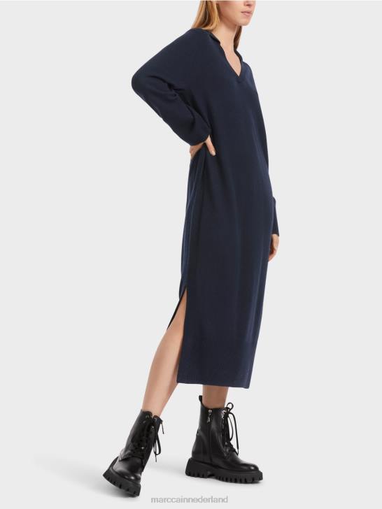 kleding middernacht blauw 464J5 lange gebreide \"rethink Together\" jurk Marc Cain
