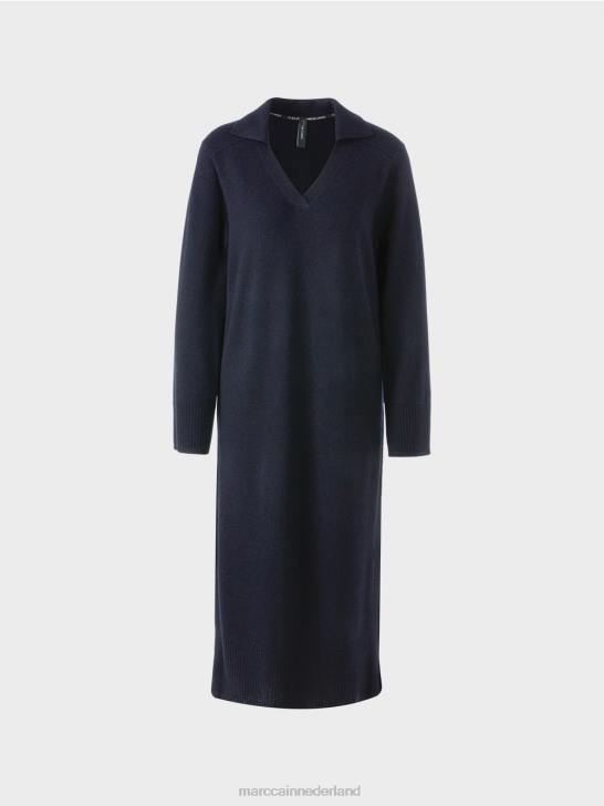 kleding middernacht blauw 464J5 lange gebreide \"rethink Together\" jurk Marc Cain