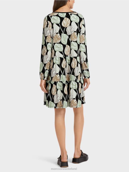 kleding poeder munt 464J137 jurk met all-over bladmotief Marc Cain