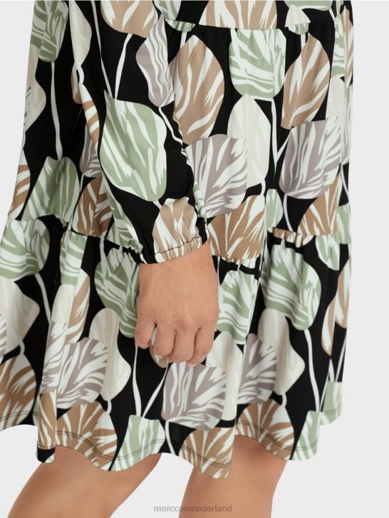 kleding poeder munt 464J137 jurk met all-over bladmotief Marc Cain