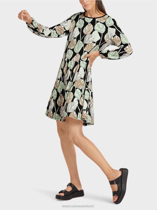 kleding poeder munt 464J137 jurk met all-over bladmotief Marc Cain