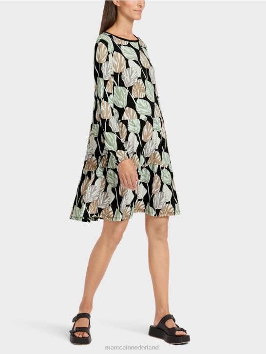 kleding poeder munt 464J137 jurk met all-over bladmotief Marc Cain