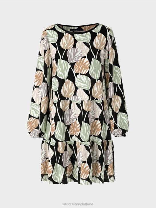 kleding poeder munt 464J137 jurk met all-over bladmotief Marc Cain
