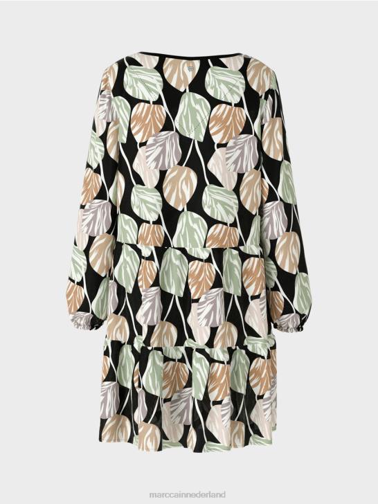 kleding poeder munt 464J137 jurk met all-over bladmotief Marc Cain