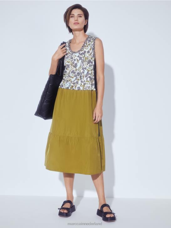 kleding zacht dakraam 464J113 gelaagde jurk met stijl en materiaalmix Marc Cain