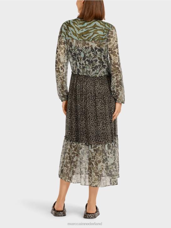 kleding zacht dakraam 464J114 lange gelaagde jurk met patroonmix Marc Cain