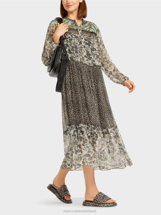 kleding zacht dakraam 464J114 lange gelaagde jurk met patroonmix Marc Cain
