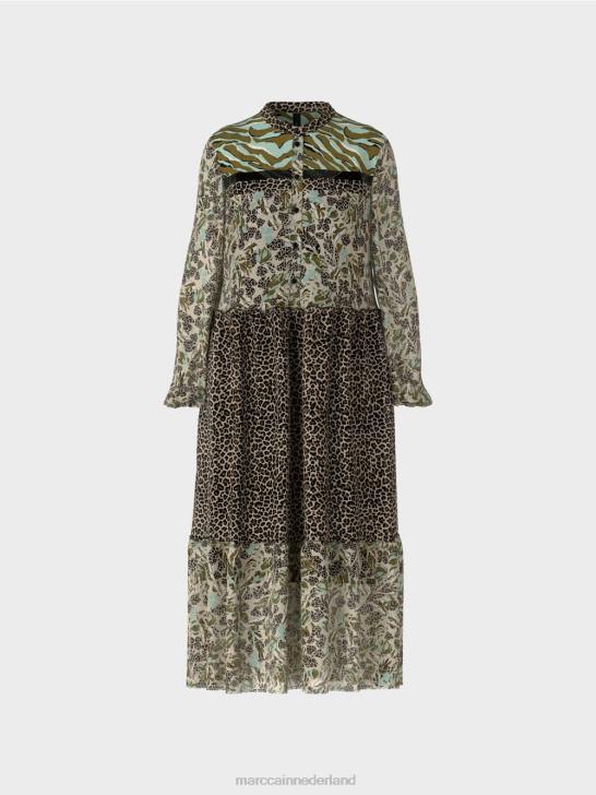 kleding zacht dakraam 464J114 lange gelaagde jurk met patroonmix Marc Cain