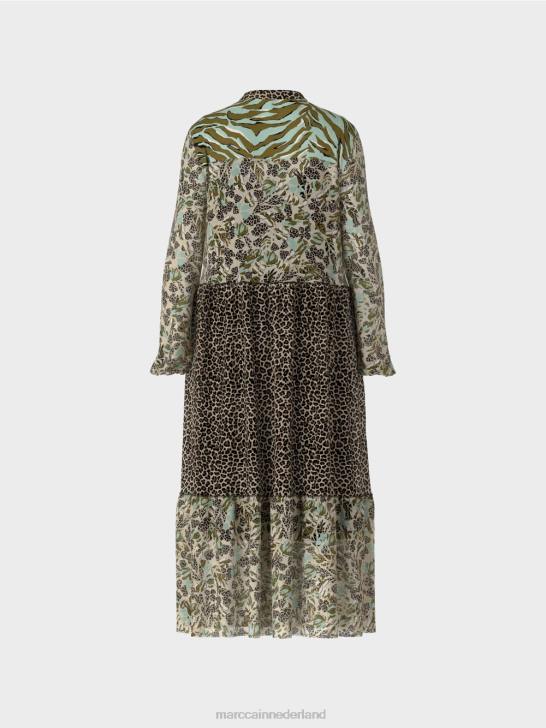 kleding zacht dakraam 464J114 lange gelaagde jurk met patroonmix Marc Cain