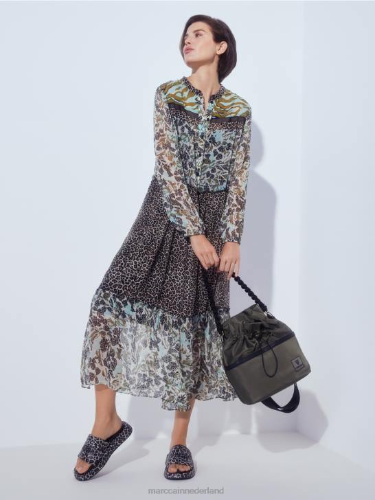 kleding zacht dakraam 464J114 lange gelaagde jurk met patroonmix Marc Cain