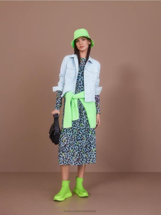 kleding zacht poederblauw 464J26 lange jurk met gelaagde rok Marc Cain