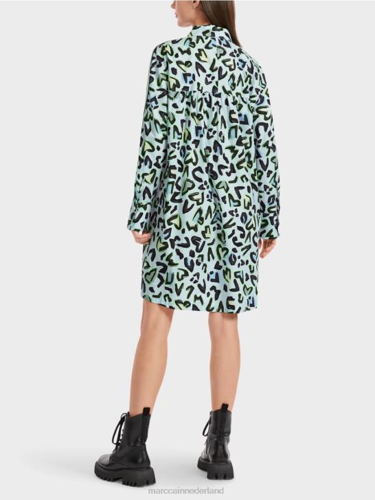 kleding zacht poederblauw 464J29 overhemdjurk met ronde hals en \'rethink Together\' Marc Cain