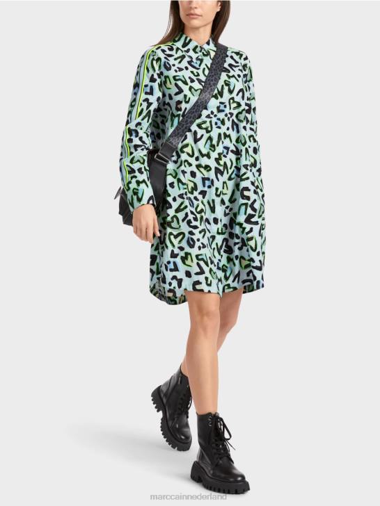 kleding zacht poederblauw 464J29 overhemdjurk met ronde hals en \'rethink Together\' Marc Cain