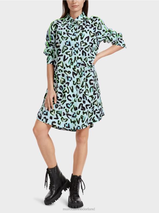 kleding zacht poederblauw 464J29 overhemdjurk met ronde hals en \'rethink Together\' Marc Cain