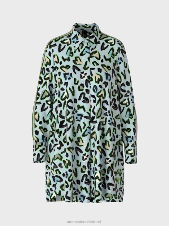 kleding zacht poederblauw 464J29 overhemdjurk met ronde hals en \'rethink Together\' Marc Cain