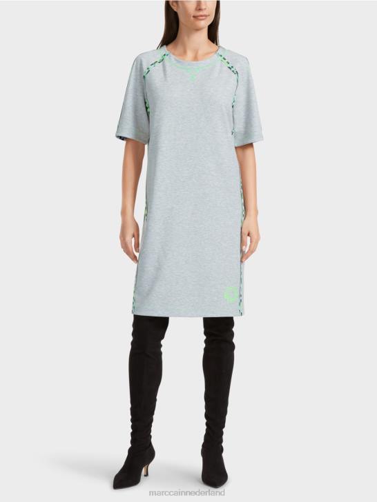 kleding zilver grijs 464J30 jurk met raglanmouwen Marc Cain