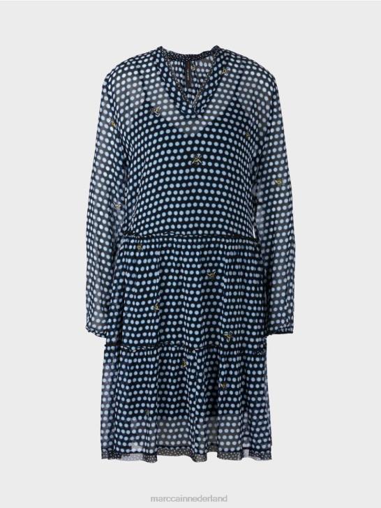 kleding zwart 464J120 Jurk met stippen van viscose-crêpe Marc Cain