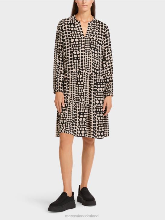 kleding zwart 464J134 jurk van gerecycled polyester Marc Cain